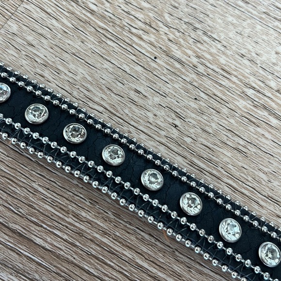 Girls Rhinestone Western Belt 28" Black Leather Removable Buckle 1" Wide - Picture 8 of 9